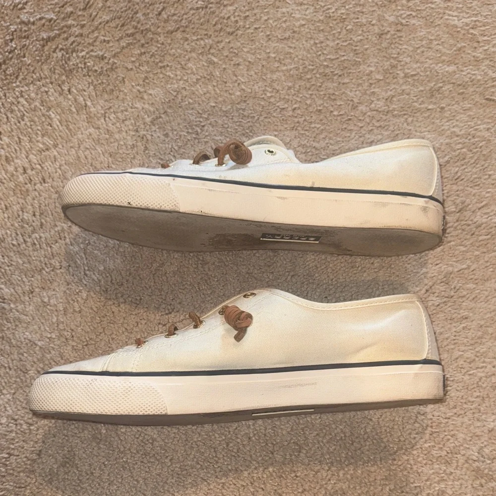 Sperry Off-White Canvas Shoes with Tan Laces - Picture 5 of 7